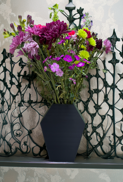 Black Coffin Shaped Flower Vase, Gothic Style Decorative Vase