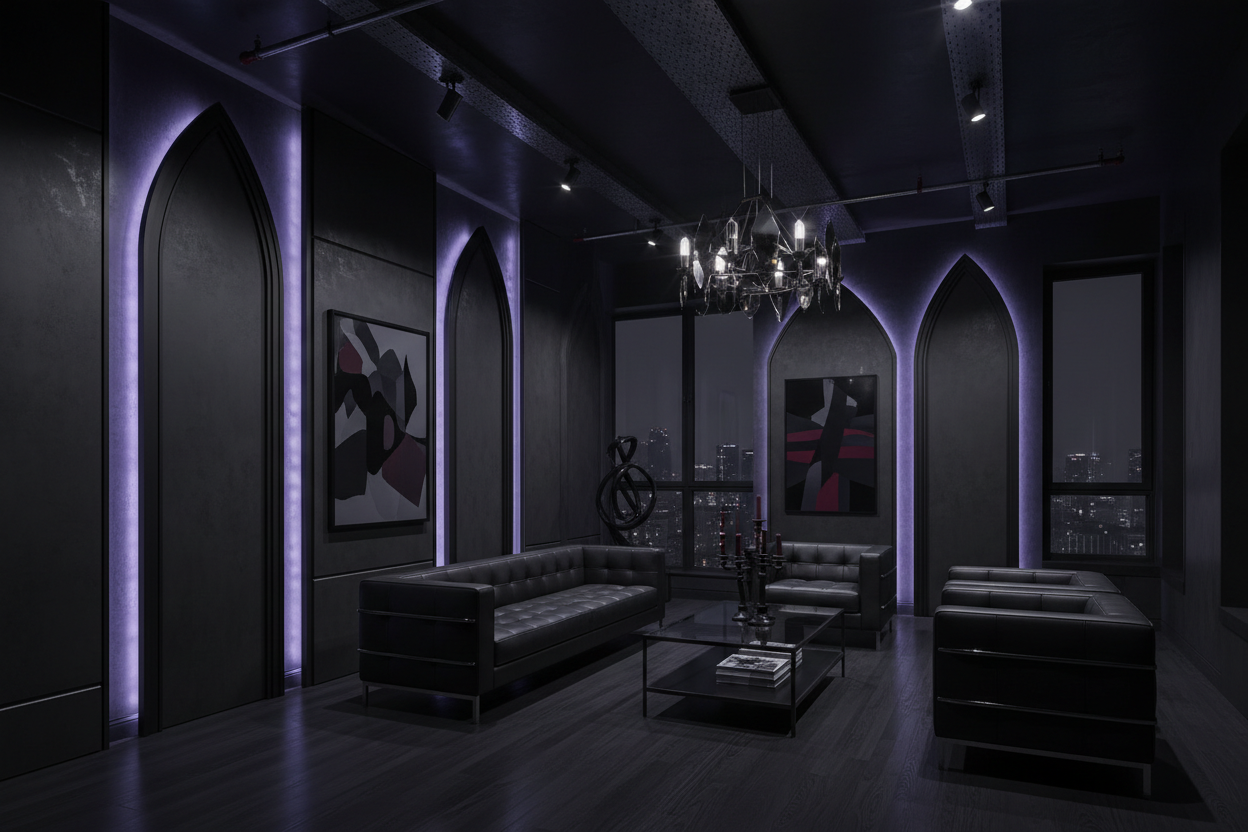 A dark modern gothic decor room