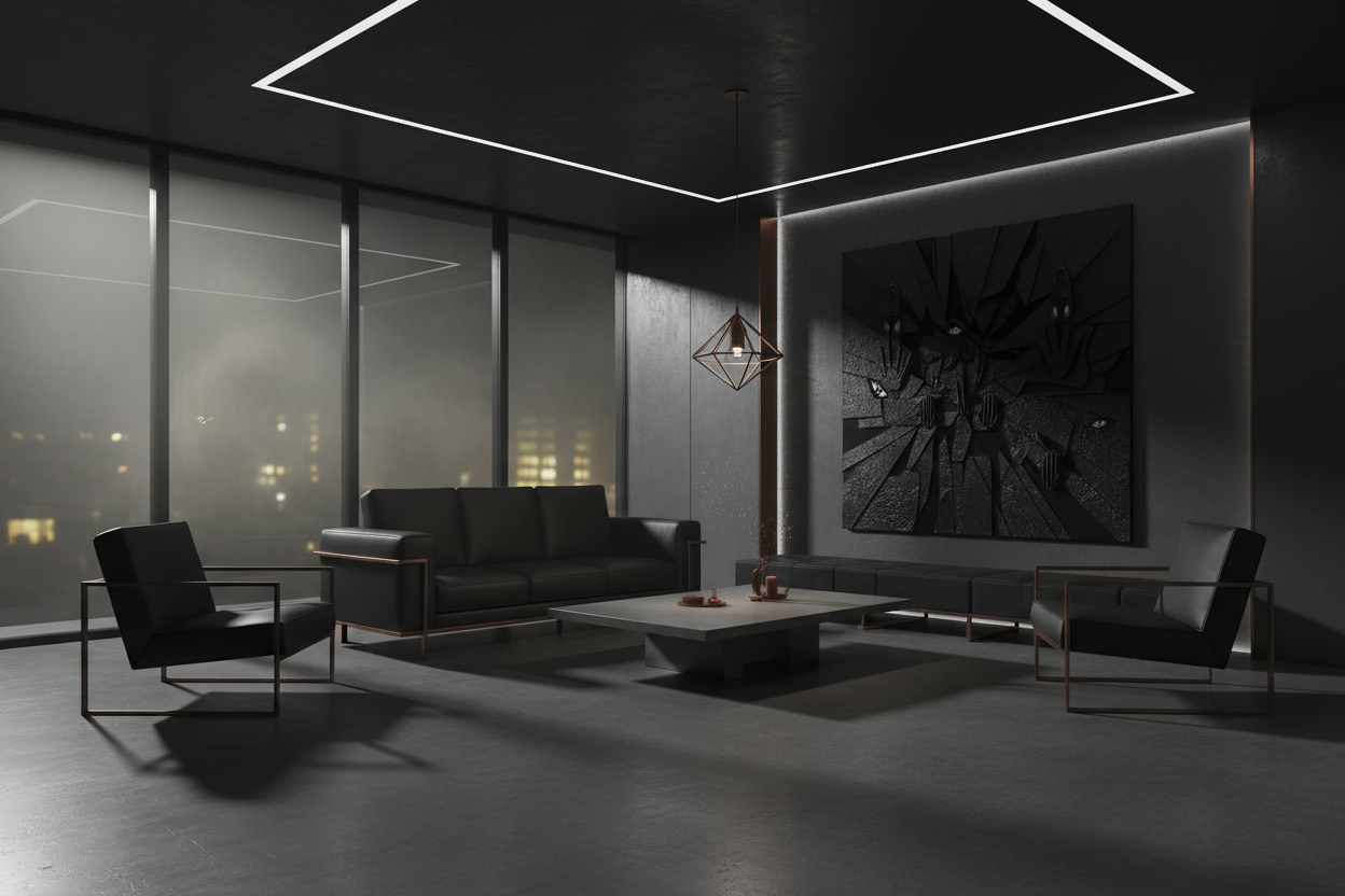 dark modern horror themed room